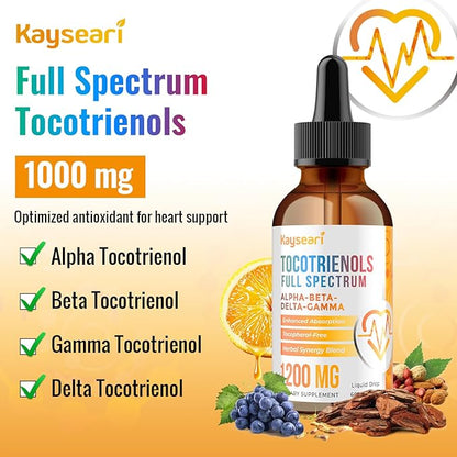 Full Spectrum of Tocotrienols Supplement 1200mg- Tocotrienol Vitamin E Liquid,Tocopherol-Free - Superior Antioxidant Blend - Higher Absorption - 2 Pack