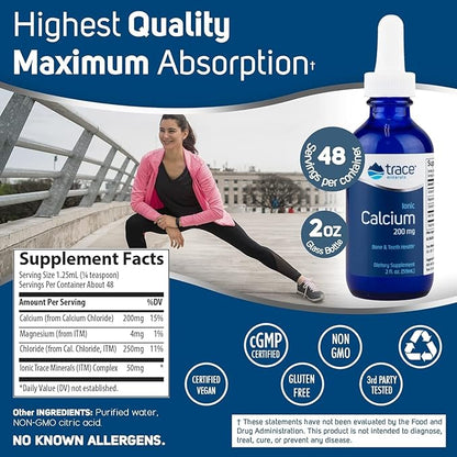 Trace Minerals Ionic Calcium - Supplement to Support Bone Health & Strength - Calcium Supplement to Aid Dental & Nerve Health - Support Mineral Absorption & Bone Density - 2 fl oz (About 48 Servings)