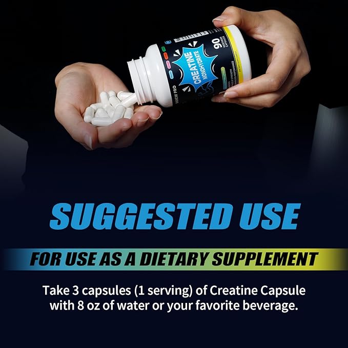 Creatine Monohydrate 2500mg Per Serving, 90 Capsules - Gluten Free, Non-GMO