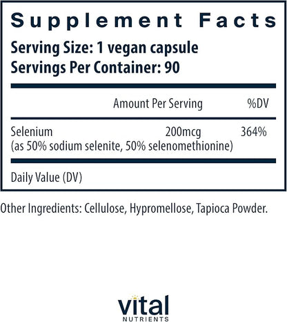 Vital Nutrients - Selenium - Powerful Antioxidant Support - 90 Vegetarian Capsules per Bottle - 200 mcg