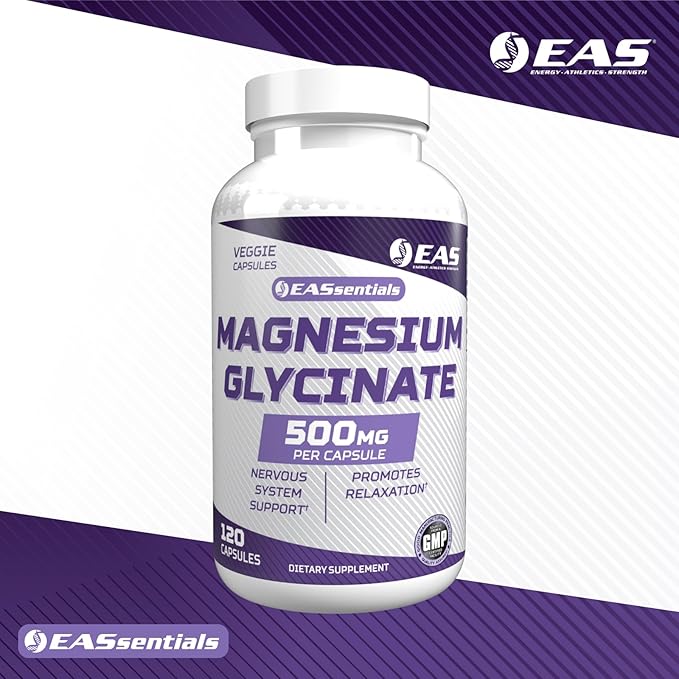 Magnesium Glycinate 500mg | Nervous System & Muscle Function | Relaxation Support | Easy to Digest | Gluten Free, Non GMO, Vegetarian | 120 Veggie Capsules