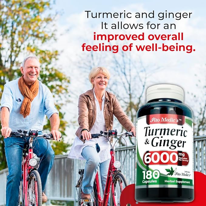 FITO MEDIC'S Lab | Tumeric and Ginger Supplement | 6000 mg | 180 Caps | Tumeric and Ginger | Ginger Supplements | Turmeric | Turmeric Supplements | Ultra high Absorption, s.