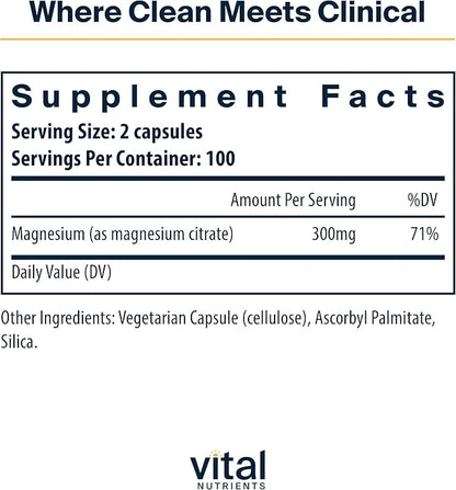 Vital Nutrients Magnesium Citrate 150mg | Promotes Relaxation | Supports Sleep, Bone, Heart, Muscle, Kidney, & Nerve Health* | Vegan Supplement | Gluten, Dairy, Soy Free | 200 Capsules
