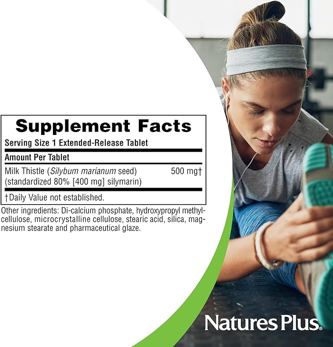 Natures Plus Herbal Actives Milk Thistle, Extended Release - 500mg, 80% Silymarin, 30 Vegetarian Tablets - Gluten-Free - 30 Servings