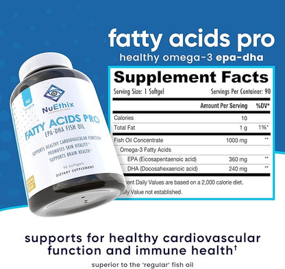 NuEthix Formulations Fatty Acids Pro EPA-DHA Fish Oil Dietary Supplement, Super Concentrated and Purified Fish Oil Blend for Optimal Wellness, 90 Gel Capsules