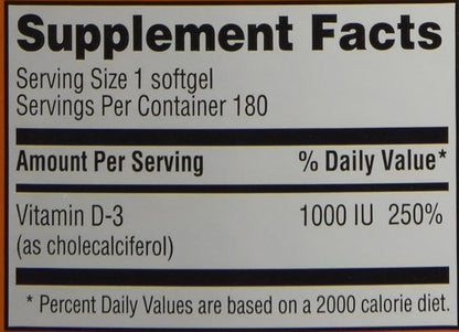 Trader Joe's Vitamin D-3 1000iu, 180softgels
