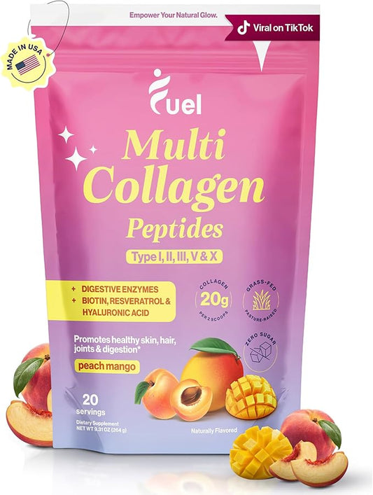 Fuel Beauty Blend Premium multi Collagen Protein Powder – 11-in-1 Collagen formula for Women with Resveratrol Extract Hyaluronic Acid, Biotin beauty supplements Hair, Skin & Nails Support– Peach Mango