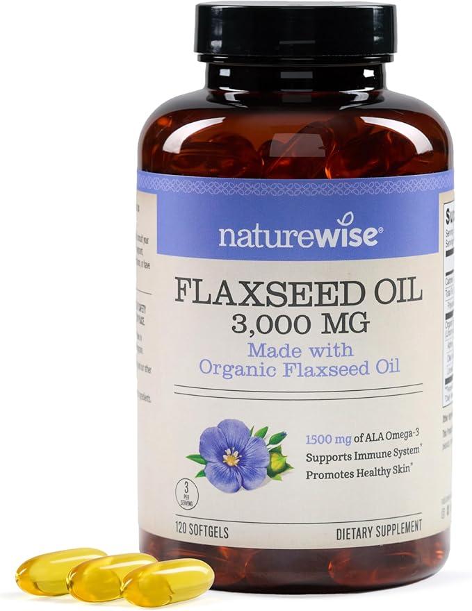 NatureWise Flaxseed Oil 3000 mg, Fish Free Omega 3 with 1500 mg ALA, Dietary Supplement for Immune Health Support - Organic, Cold Pressed, Non-GMO - 120 Softgels[40-Day Supply]