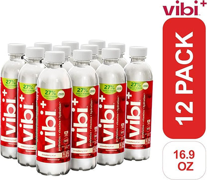 Vibi+ Strawberry Kiwi Prebiotic Water - Digestive Health Support - Sugar Free High Fiber Flavored Drink - Keto, Vegan, Healthy, Low Carb - 16.9 fl oz - Pack of 12