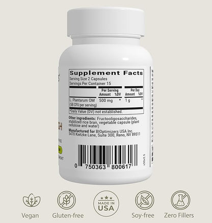 BIOptimizers Probiotic Breakthrough, Proteolytic Prebiotics & Probiotics Supplement – Lactobacillus Plantarum OM for Immune, Bloating & Gut Relief Support, 30 Vegan Capsules