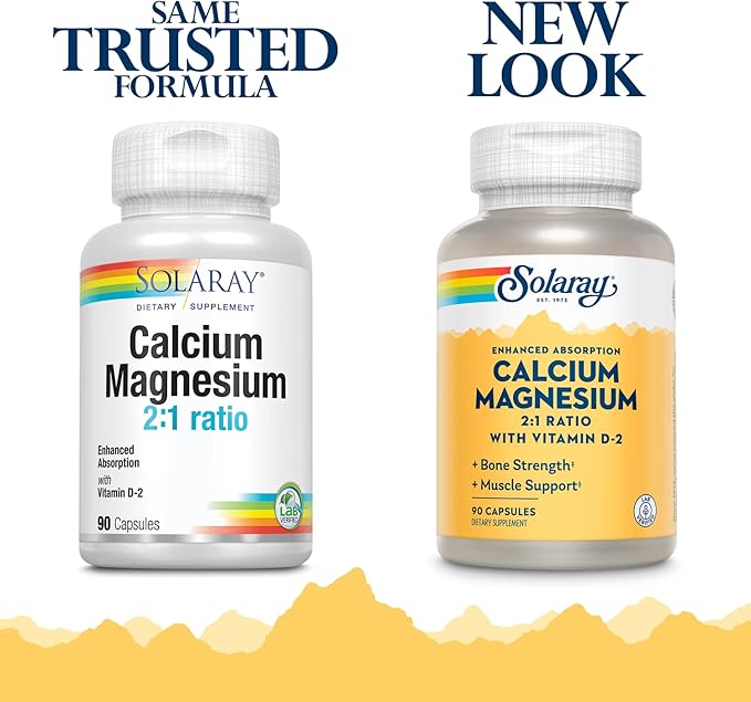 Solaray Calcium & Magnesium w/ D2 Amino Acid Chelate 2:1, Capsule (Btl-Plastic) | 90ct