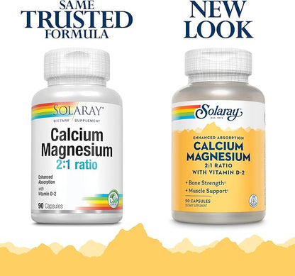 Solaray Calcium & Magnesium w/ D2 Amino Acid Chelate 2:1, Capsule (Btl-Plastic) | 90ct