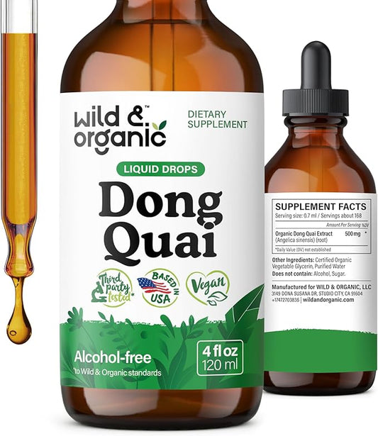 Wild & Organic Dong Quai Supplement for Women - 500 mg Dong Quai Root Extract for Women's Health - Angelica Root Herb Tincture - Female Ginseng Liquid Extract - No Sugar & Alcohol - 4 fl oz
