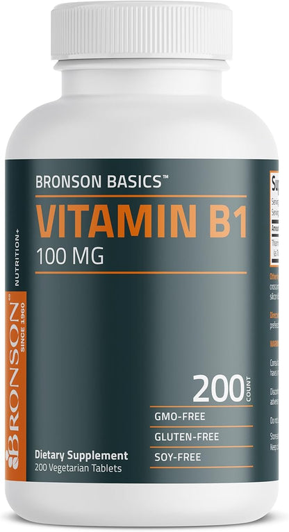 Bronson Vitamin B1 100mg, Non-GMO, 200 Vegetarian Tablets