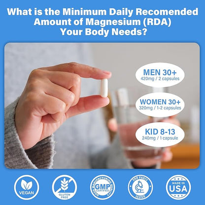 Magnesium Complex Supplement 500mg, 8 Active Forms Maximized Absorption– Glycinate, Citrate, Taurate & D3, B6 for Calm, Sleep & Healthy Muscle, 120 Capsules - 60 Count (Pack of 2)