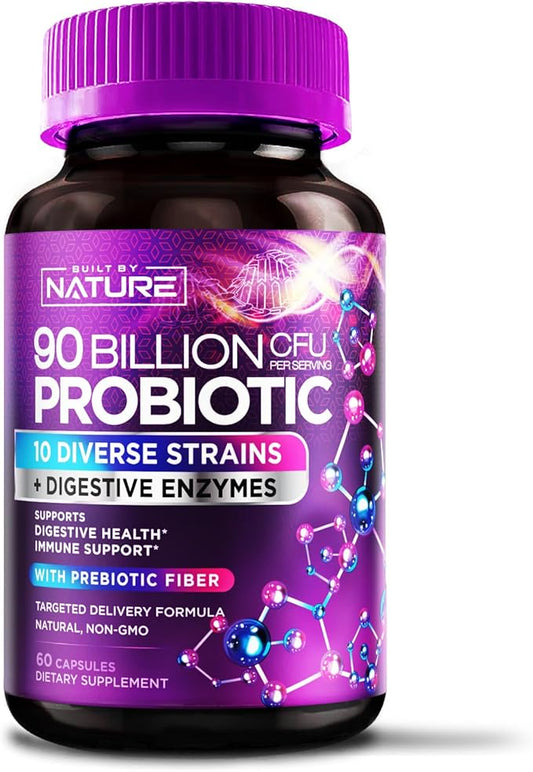 90 Billion CFU Probiotic - Daily Digestive Gut Health Supplement for Men & Women - Lactobacillus acidophilus, Bifidobacterium & Prebiotics - Non-GMO, Gluten & Dairy Free, Shelf-Stable - 60 Capsules