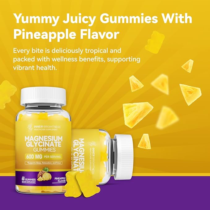 Magnesium Glycinate Gummies - Magnesium Gummies for Adults, for Sleep, Relaxation & Focus, Non - GMO, Gluten - Free, Mixed Berry and Pineapple Flavors, 120 Count (60 of Each)
