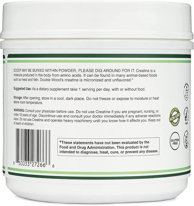 Creatine Monohydrate Powder 1.1lbs (100 Servings of 5 Grams Each - Third Party Tested Micronized Creatine Powder) (with Scoop)(Creatina Monohidratada) by Double Wood