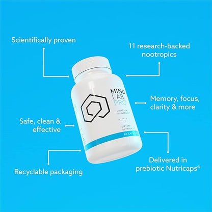 Mind Lab Pro® Universal Nootropic™ Brain Booster Supplement for Focus, Memory, Clarity, Energy - 60 Capsules - Plant-Based, Naturally Sourced Memory Vitamins for Better Brain Health