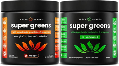 NutraChamps Super Greens Mango & Super Greens Unflavored Bundle - 2 Month Supply