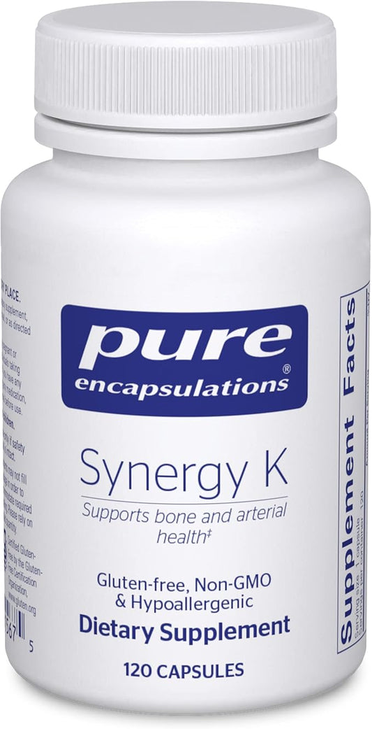 Pure Encapsulations Synergy K - with Vitamin K1, K2 & D3 - Supports Bones, Blood Vessels, Vascular Elasticity & Calcium Utilization* - Includes Cholecalciferol - Gluten Free & Non-GMO - 120 Capsules
