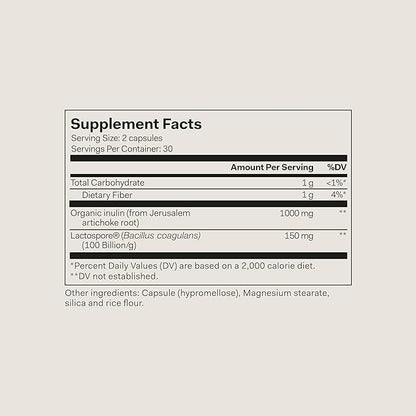 The Nue Co. PREBIOTIC + PROBIOTIC Supplement, Supports Gut Health, Synbiotic and Spore Based, IBS Relief, Immunity, and Skin, Vegan, Gluten Free, 60 Capsules