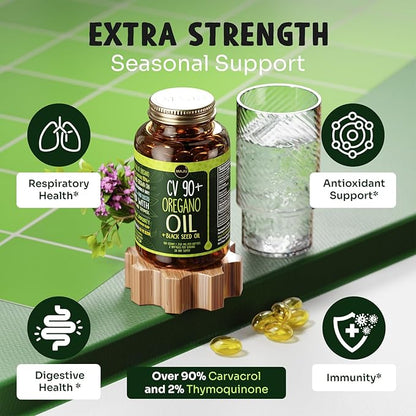 Maju Superfoods Oil of Oregano with Black Seed Oil Capsules, 2-in-1 Softgel, Potent 90%+ Carvacrol, High Thymoquinone, 60 Count, 500mg per Serving, Wild Oregano and Black Seeds