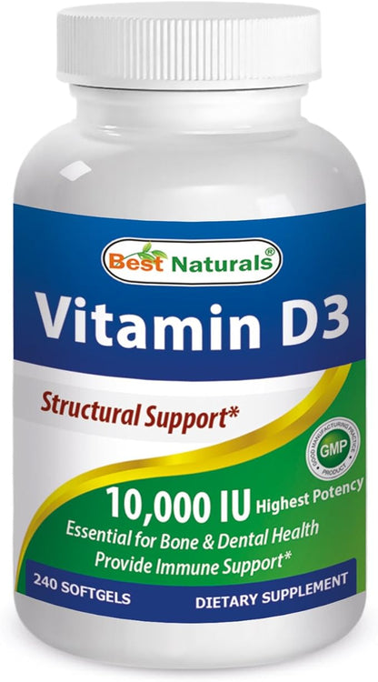 Best Naturals Vitamin D3 10000 IU Softgel, 240 Count