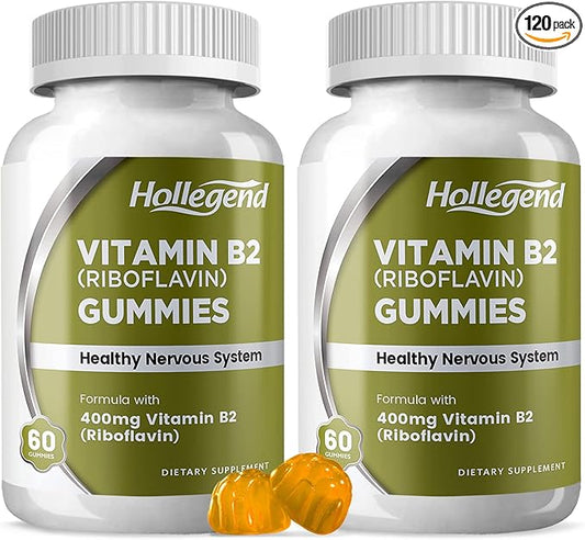 Vitamin B2 Gummies Riboflavin 400mg, B2 Vitamin Chewable Supplement for Migraine Relief, Vegan, Non GMO, Orange Flavor, 120 Count