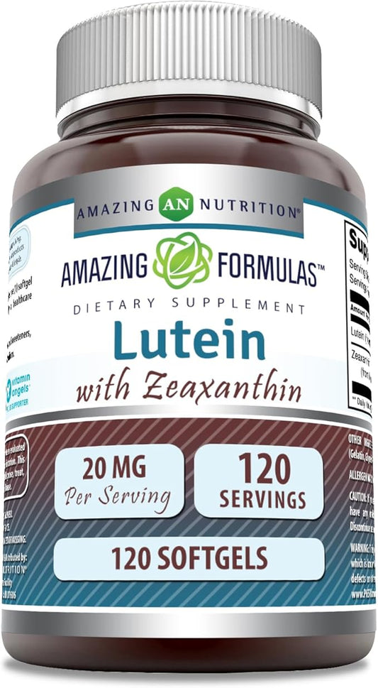 Amazing Formulas Lutein 20 mg with Zeaxanthin 800 mcg | Softgels Supplement | Non-GMO | Gluten Free | Made in USA (120 Count)