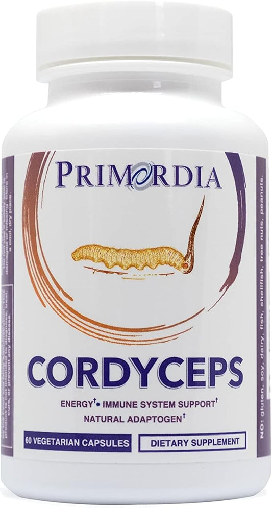Primordia Pure Cordyceps Mushroom Supplement, 60 Capsules, Liquid State Fermentation, Cordyceps Sinensis Mushrooms, Immune Function Support, Boosts Energy & Endurance