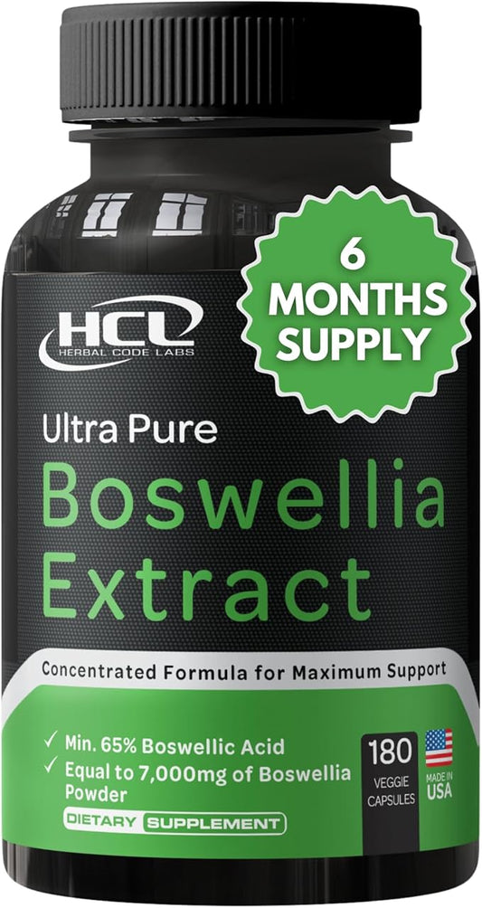 Boswellia Serrata Extract Capsules 65% Boswellic Acid 700mg Equal to 7000mg Resin Powder, Extra Strength & Superior Absorption, 6 Month Supply 180 Vegan Capsules Non-GMO