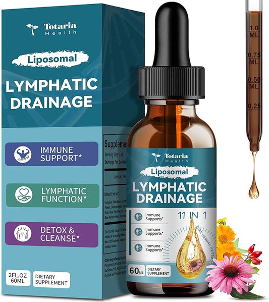 Liposomal Lymphatic Drainage Drops - 11 In 1 Organic Lymphatic Drainage Supplement with Burdock Root, Echinacea, Elderberry, Calendula, Cleavers Herb, Dandelion Supports Lymphatic Health 2 FL.OZ