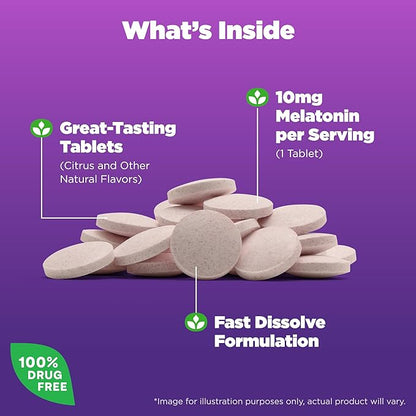 Natrol Fast Dissolve Melatonin 10 mg, Melatonin Supplements for Restful Sleep, Sleep Support for Adults, 60 Citrus-Flavored Tablets, Up to a 60 Day Supply