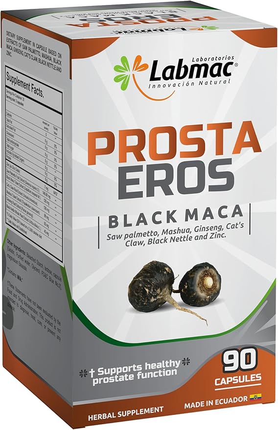 ProstaEros- Prostate Support Supplement - 7 Natural Ingredients - Black Maca, Saw Palmetto, Mashua, Cat's Claw, Gingseg, Black Nettle and Zinc Capsules 90 Count (Pack of 1)
