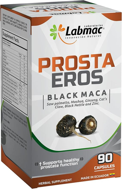 ProstaEros- Prostate Support Supplement - 7 Natural Ingredients - Black Maca, Saw Palmetto, Mashua, Cat's Claw, Gingseg, Black Nettle and Zinc Capsules 90 Count (Pack of 1)