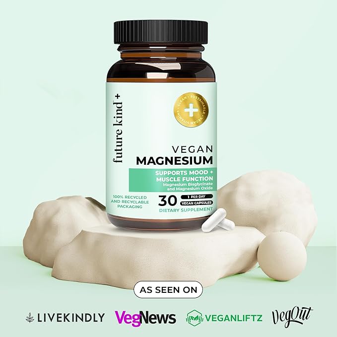 Future Kind Vegan Chelated Magnesium Supplement - Most Bioavailable & 6X More Potent Magnesium Capsules - Supports Sleep, Energy & Muscle Functions (30ct)