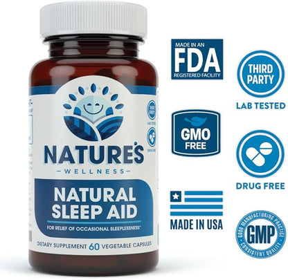 Premium Natural Sleep Aid for Adults - Effective Relief - Non Habit Forming - Wake Up Feeling Refreshed - Proprietary Blend with Melatonin, Tryptophan, Magnesium, Valerian, Chamomile & More - 60 Veg