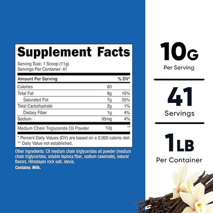 Nutricost C8 MCT Oil Powder 1LB (16oz) Vanilla Flavor - 95% C8 MCT Oil Powder, Best for Keto Diets, Non-GMO, Gluten Free