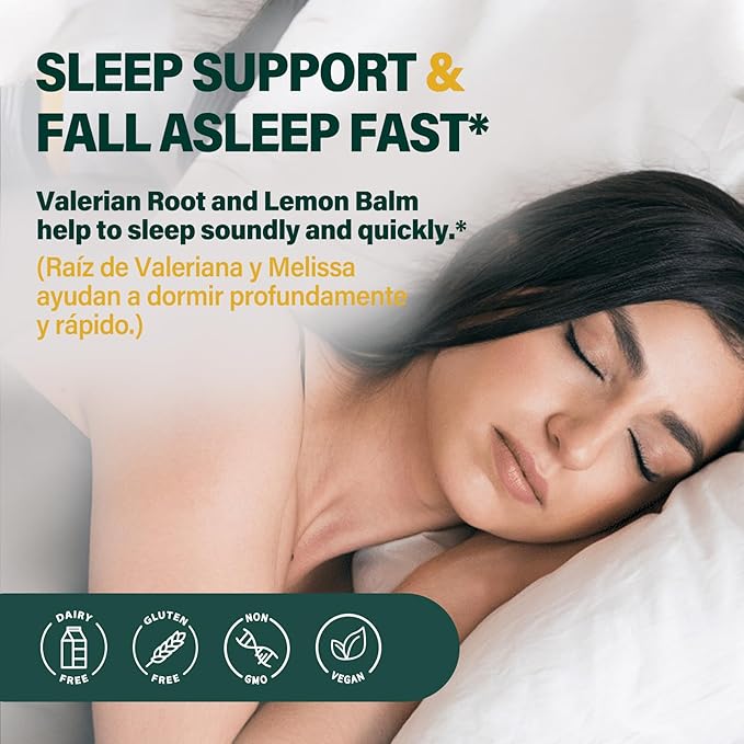 Sleep Support Capsules for Fall Asleep Fast & Relaxation Support, Valerian Root Extract All in 1 Herbal Supplement. 90Caps