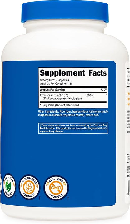 Nutricost Echinacea 800mg, 240 Capsules, 3 Bottles - Vegetarian Caps, Non GMO, Gluten Free, 120 Servings