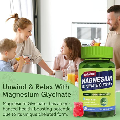 Magnesium Glycinate Gummies 500mg with L-Threonine 300mg - Sugar-Free Magnesium Potassium Supplement with Vitamin D, B6, CoQ10 - Strawberry Flavored - 120 Gummies