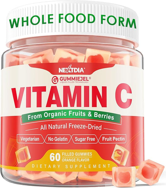 Whole Food Vitamin C Gummies for Adults & Kids, Zero Sugar, Natural Antioxidants, Bioflavonoids, Organic Vitamin C Supplement for Immune & Collagen Support, High Absorption, Vegan, Chewable, 60 Cts