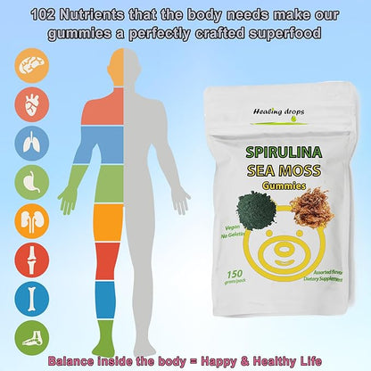 Spirulina Gummies Sea Moss Gummies - Superfood Supplement for Overall Wellness - Spirulina Sea Moss Gummy Bears Made with Blue-Green Spirulina Powder & Sea Moss Extract