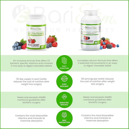 BariSlim Bariatric Calcium Citrate & Advanced Chewable Bariatric Multivitamin with Iron - Bariatric Vitamin and Supplement for Post Bariatric Surgery Including Gastric Bypass and Gastric Sleeve
