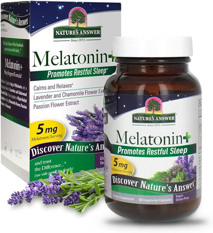 Nature's Answer Melatonin 5mg 60-Capsules | Promotes Restful Sleep | Melatonin + Essential Oils Lavender Calms and Relaxes | Single Count