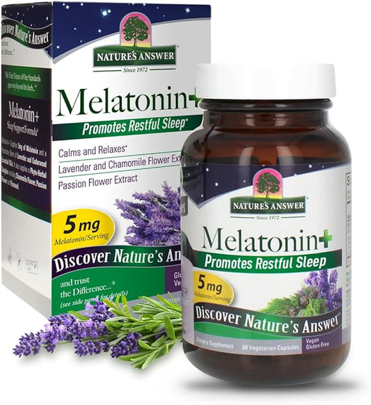 Nature's Answer Melatonin 5mg 60-Capsules | Promotes Restful Sleep | Melatonin + Essential Oils Lavender Calms and Relaxes | Single Count