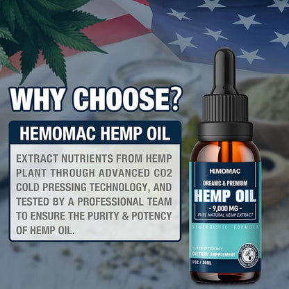 Hemp Oil High Potency - Maximum Strength Natural Hemp Oil Drops for Sleep Anxiety, Pain Relief, Organic Hmep Tincture Vegan, Non-GMO（2-Pack）