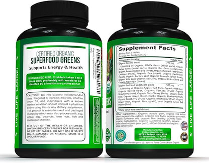 Potent Garden Organic Superfood Greens, Fruit and Veggies Supplement Rich in Vitamins & Antioxidants with Alfalfa, Beet Root & Tart Cherry to Boost Energy, Immunity & Gut Health, Greens Tablets 60 Ct