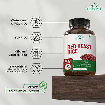 Red Yeast Rice 650mg with CoQ10 – Vegan Formula with Natural Ingredients – No Artificial Additives – 60 Capsules